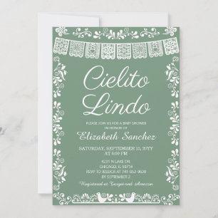 Cielito Lindo Salbei-Grün Papel Picado Baby Shower Einladung