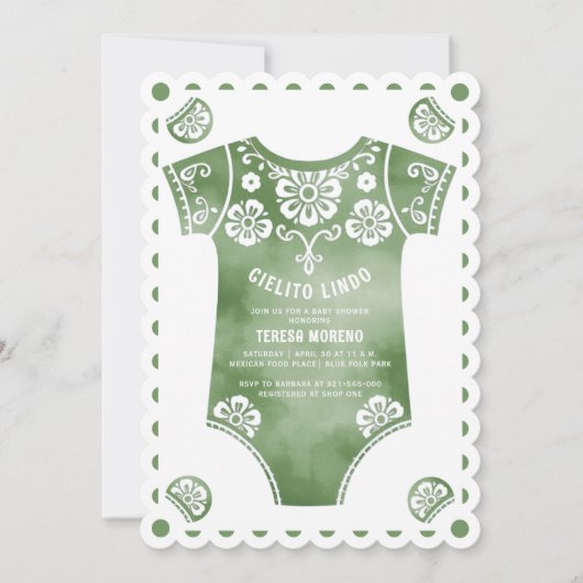 Cielito Lindo Salbei Grüne Bodysuit Babydusche Einladung (Vorderseite)