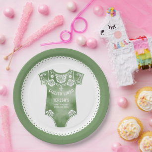 Cielito Lindo Salbei Grüne Bodysuit Babydusche Pappteller