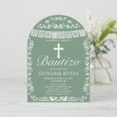 Cielito Lindo Salbei-Grüner Bautizo-Torbogen Einladung (Stehend Vorderseite)