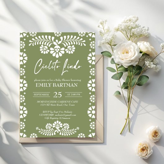Cielito lindo Salbeigrün Mexikanische Babydusche Einladung
