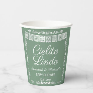 Cielito Lindo Salbeigrüne Papel-Picado-Baby-Party  Pappbecher