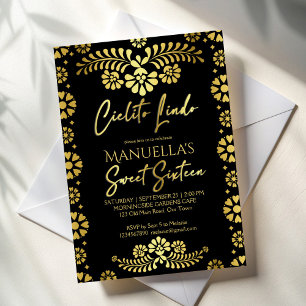 Cielito lindo schwarzes goldenes Mexican Sweet 16 Einladung