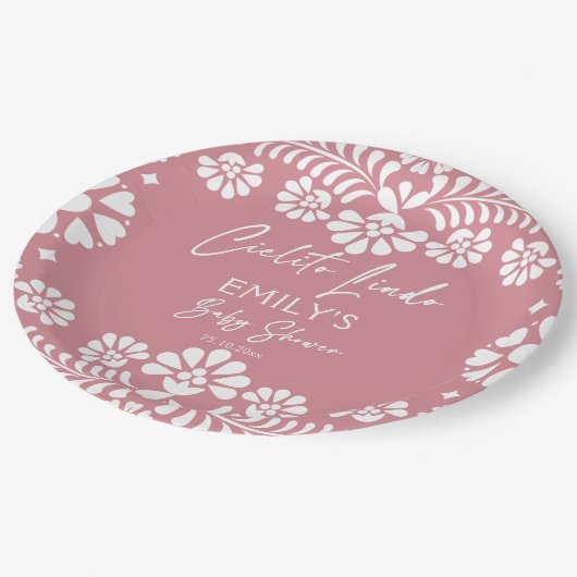 Cielito lindo staubige rosa mexikanische Babydusch Pappteller (Schrägansicht)