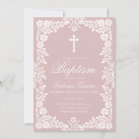 Cielito Lindo Taufe Blush Pink Einladung (Vorderseite)