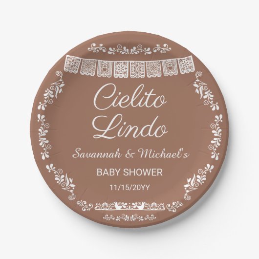 Cielito Lindo Terracotta-Baby-Shower mit Papiergir Pappteller (Vorderseite)