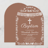 Cielito Lindo Terracotta-Mädchen Taufe Einladung (Vorne/Hinten)