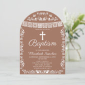Cielito Lindo Terracotta-Mädchen Taufe Einladung (Stehend Vorderseite)