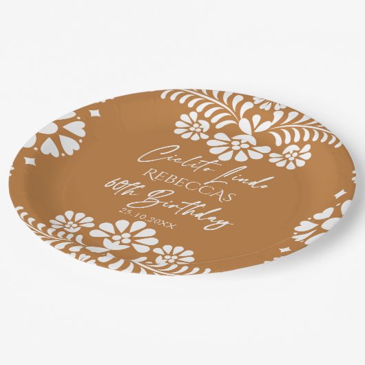 Cielito lindo terracotta mexikanische 60. Geburtst Pappteller (Schrägansicht)