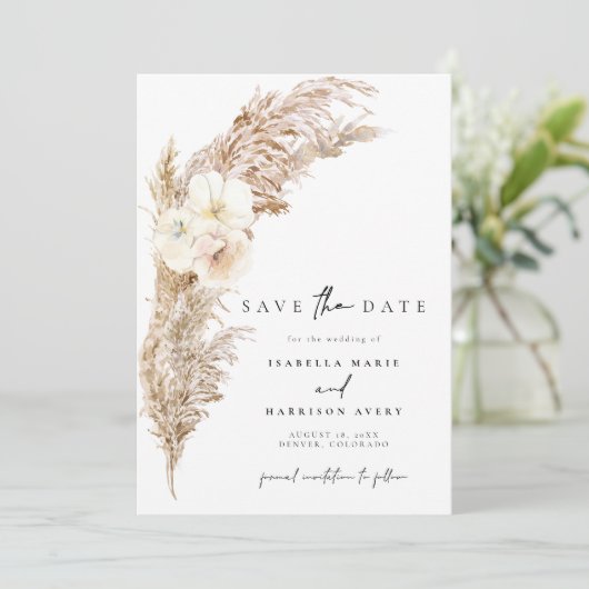 CIERA Boho Dry Pampas Grass Save the Date Einladung (Stehend Vorderseite)