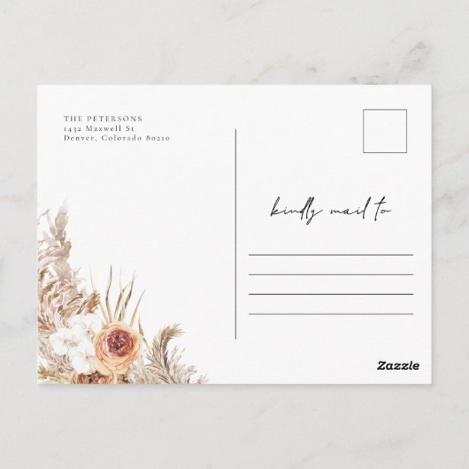 CIERA Boho Terracotta Pampas Erntedank Gruß Postkarte (Rückseite)