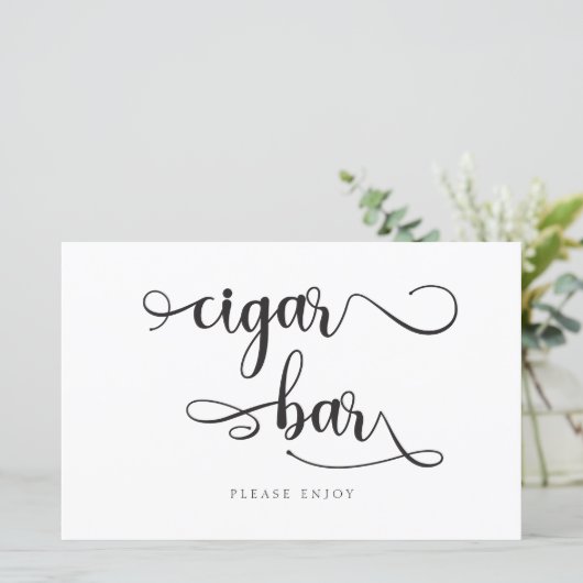 "Cigar Bar" Schwarz-weiße Kalligrafie-Hochzeitssym (Stehend Vorderseite)