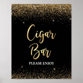 Cigar Bar Sign Black & Gold Glitzer Confetti Poster