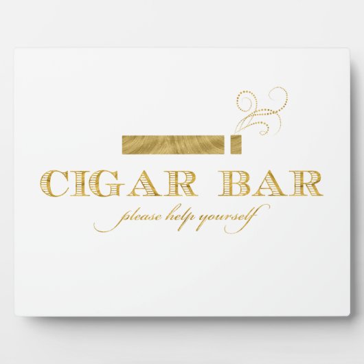 Cigar Bar Sign Table Easel - White and Gold Fotoplatte (Vorderseite)