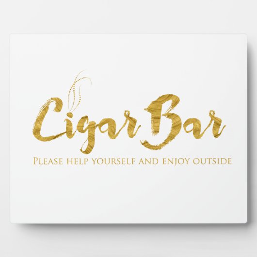 Cigar Bar Sign Table Easel - White and Gold Fotoplatte (Vorderseite)