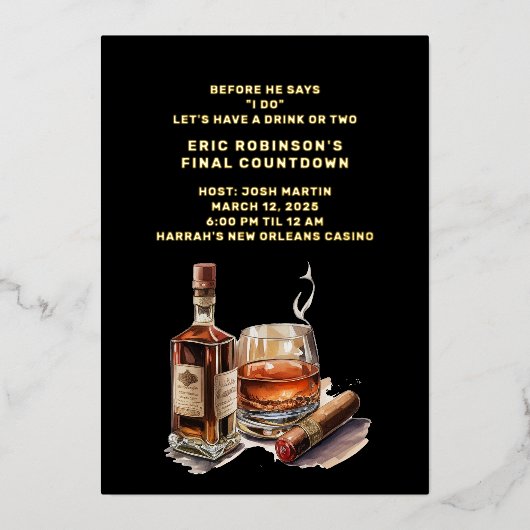 Cigar Groom Bachelor Party Folieneinladung (Vorderseite)