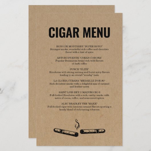 Cigar Menu (Vorne/Hinten)