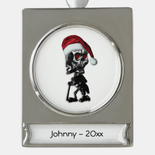 Cigar Rauchen Weihnachtsskelett Banner-Ornament Silber