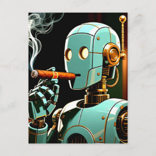 Cigar Smoking Robot Postkarte