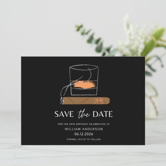 Cigar Whiskey Save the Date (Stehend Vorderseite)
