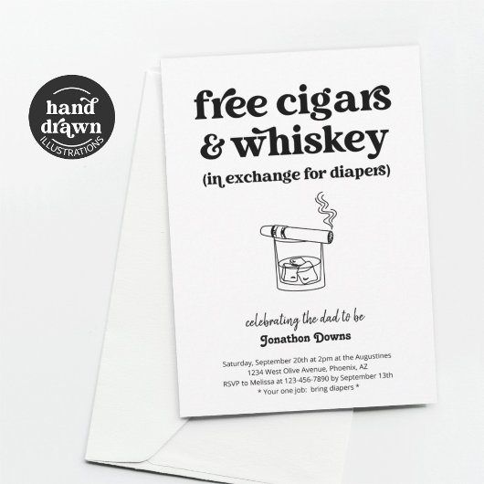 Cigar Whiskey Windeln Party Funny Men Vater Dusche Einladung