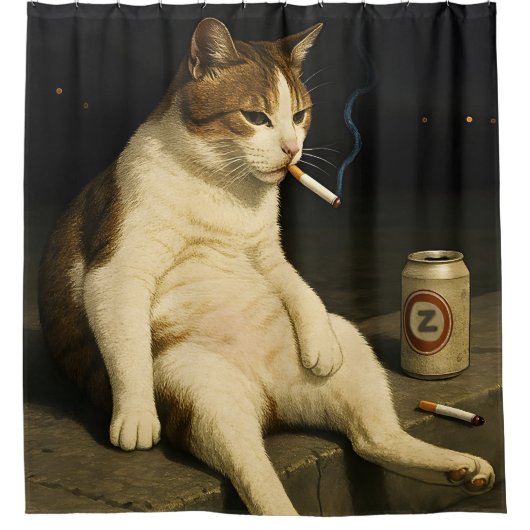 Cigarette Kitten Funny Smoking Cat Gen Z Meme Duschvorhang (Vorderseite)