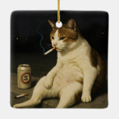 Cigarette Kitten Funny Smoking Cat Gen Z Meme Keramikornament (Rückseite)