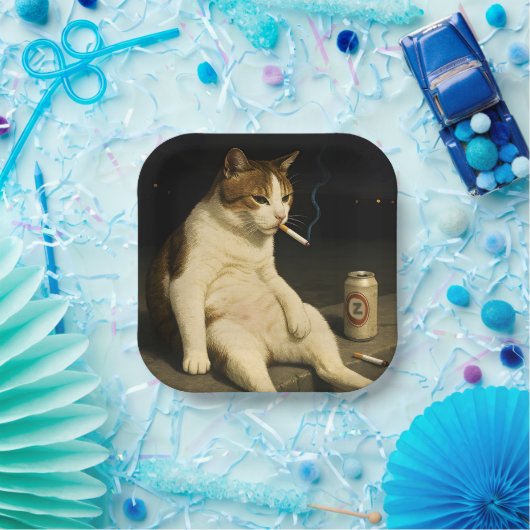 Cigarette Kitten Funny Smoking Cat Gen Z Meme Pappteller (Party)
