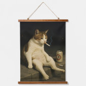 Cigarette Kitten Funny Smoking Cat Gen Z Meme Wandteppich Mit Holzrahmen (Vorderseite)
