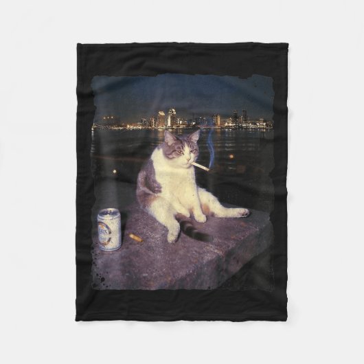 Cigarette Kitten Funny Smoking Cat Meme Stud Gehir Fleecedecke (Vorderseite)