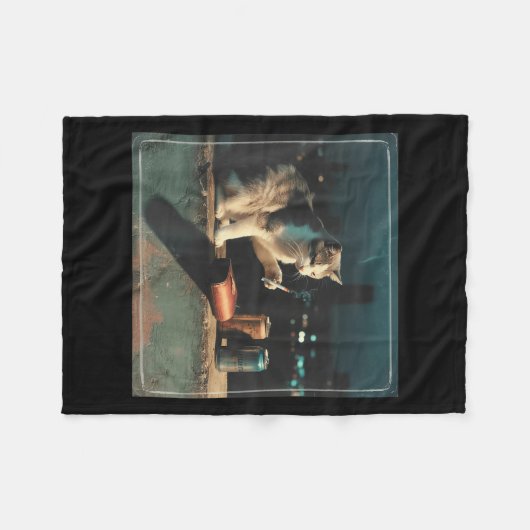 Cigarette Kitten Funny Smoking Cat Meme Stud Gehir Fleecedecke (Vorderseite (Horizontal))