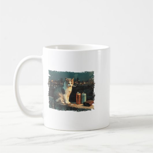 Cigarette Kitten Funny Smoking Cat Meme Stud Gehir Kaffeetasse (Links)
