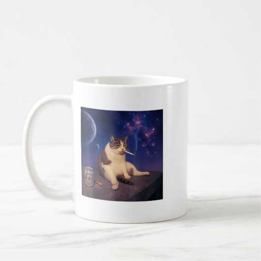Cigarette Kitten Funny Smoking Cat Meme Stud Gehir Kaffeetasse (Links)