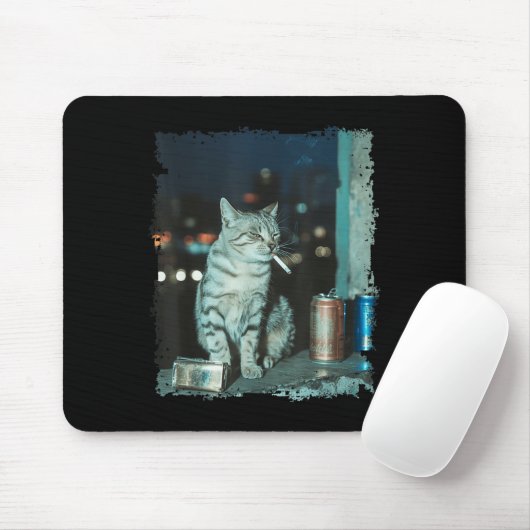 Cigarette Kitten Funny Smoking Cat Meme Stud Gehir Mousepad (Mit Mouse)