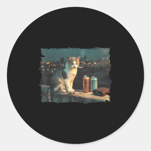 Cigarette Kitten Funny Smoking Cat Meme Stud Gehir Runder Aufkleber (Vorderseite)