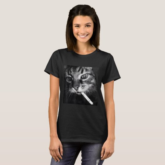Cigarette Kitten Funny Smoking Cat Meme Stud Gehir T-Shirt (Vorne ganz)