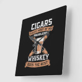 Cigars Solve Most Of My Problems Whiskey Quadratische Wanduhr (Winkel)