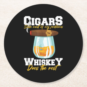 Cigars Solve Most Of My Problems Whiskey Runder Pappuntersetzer