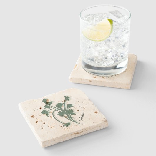 Cilantro Herb Garden Koriander Hand Drawn Steinuntersetzer (Seitenansicht)