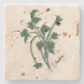 Cilantro Herb Garden Koriander Hand Drawn Steinuntersetzer (Vorderseite)