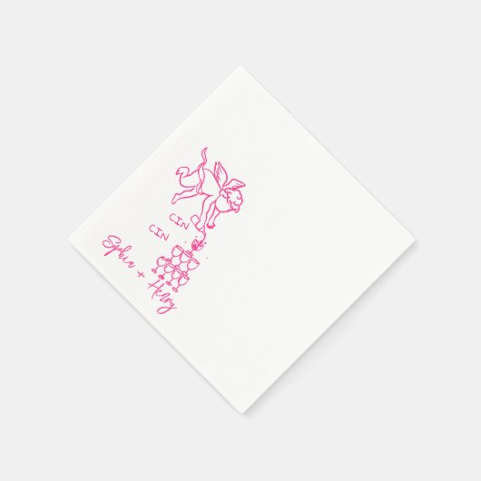Cin Cherub Hand Drawn Cupid Icon Hochzeit Serviette (Ecke)