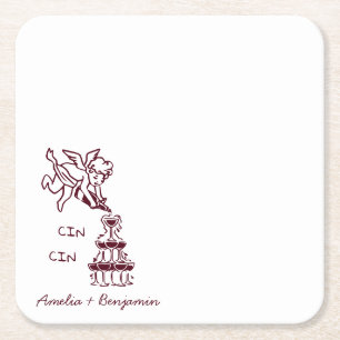 Cin Cin Cherub Handgezeichneter Cupid Hochzeit Rechteckiger Pappuntersetzer