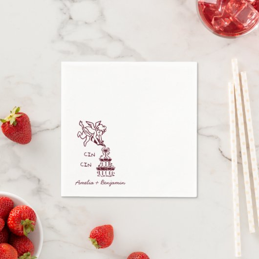 Cin Cin Cherub Handgezeichneter Cupid-Hochzeit Serviette (Beispiel)
