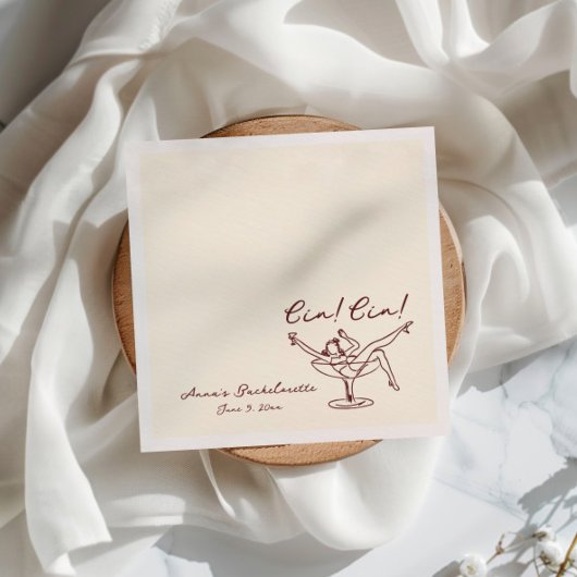 Cin Cin Maroon Hand Drawn Bachelorette Serviette