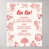 Cin Cin! Rotes italienisches Bar-Menü Poster (Vorne)