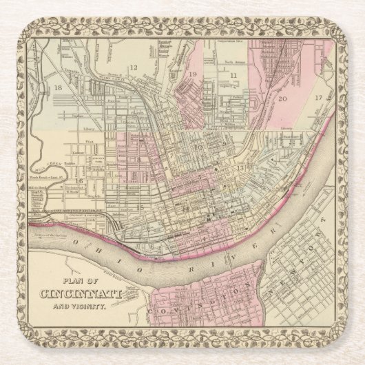 Cincinnati 2 rechteckiger pappuntersetzer (Vorderseite)