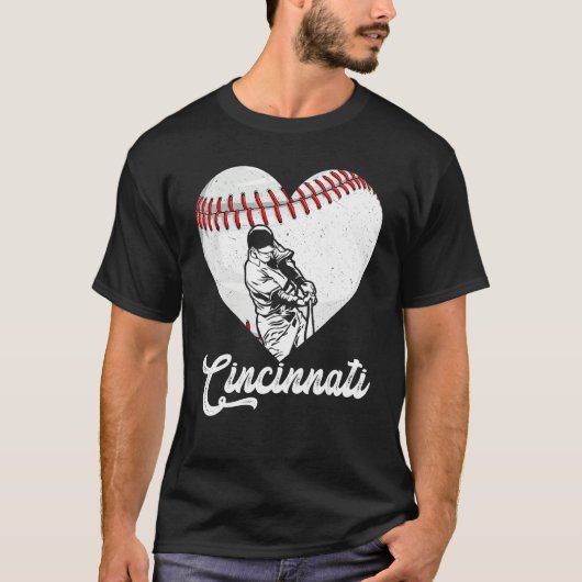 Cincinnati Baseball Heart Distressed Vintage Baseb T-Shirt (Vorderseite)