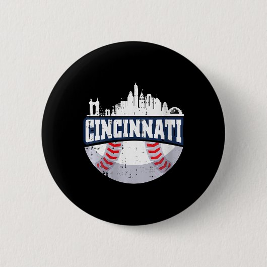 Cincinnati Baseball Skyline Ohio Baseball P Button (Vorderseite)