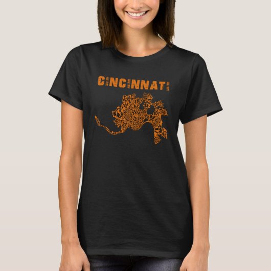Cincinnati City Cincy Orange Karte T-Shirt (Vorderseite)