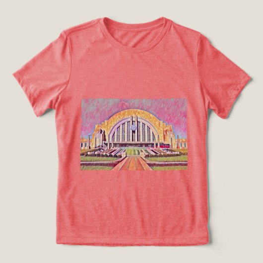 Cincinnati Gewerkschaft Terminal Aquarellmalerei Tri-Blend Shirt (Design Vorderseite)